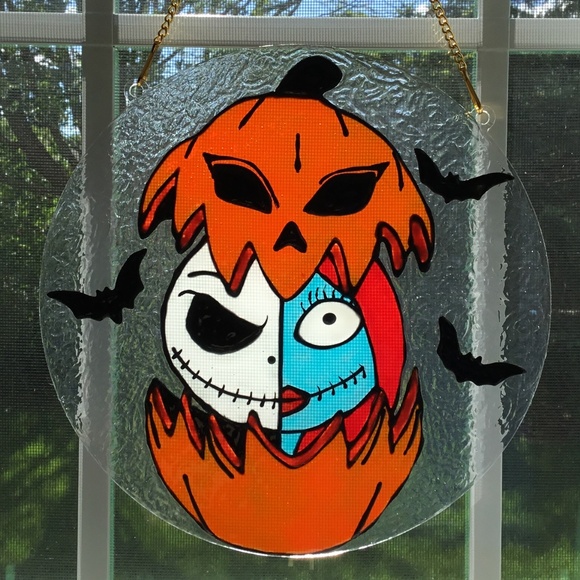 Hand Crafted Other - Hand Painted Stained Glass Halloween Decoration on 10 X 10 inch Acrylic Circle.